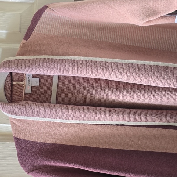 LIZ CLAIBORNE WOMEN'S MULTIPLE MAUVES AND WHITE LONG OPEN CARDIGAN SIZE LARGE - Picture 3 of 16